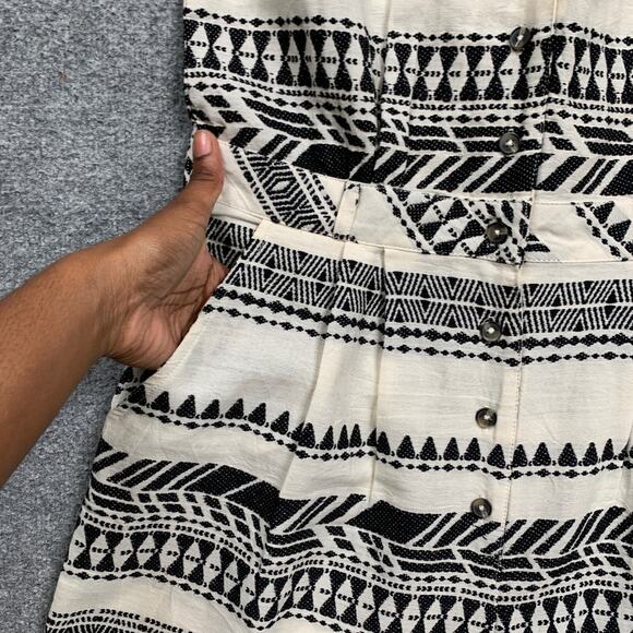 Maisie Romper Womens L Large White Black Aztec Short Sleeve Button Up Gauzy - Picture 8 of 11